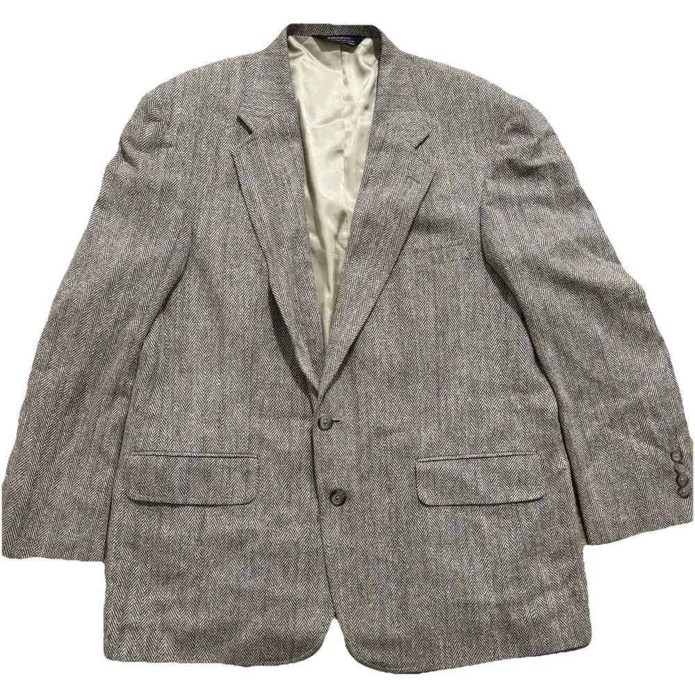 Lands End Blazer Men’s 44R Brown 100% Silk Herringbone Sport Coat Jacket